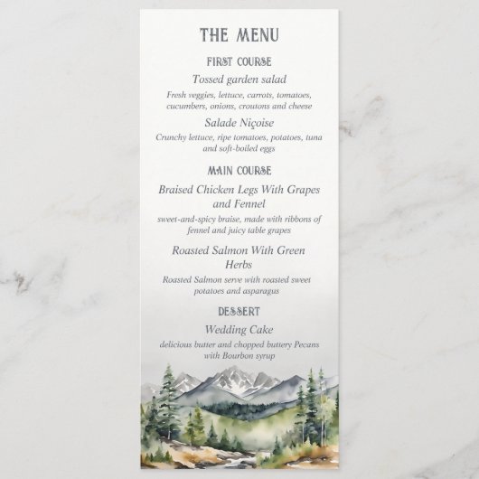 Mountain Adventure Herfst Herfst Winter Wedding Menu (Voorkant)