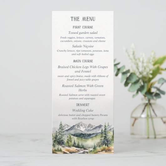 Mountain Adventure Herfst Herfst Winter Wedding Menu (Staand voorkant)