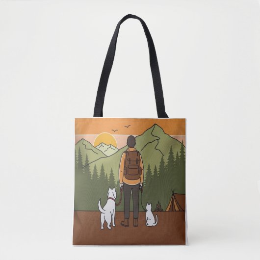 Mountain Adventure Hiking Tote Bag with Dog & Cat  (Voorkant)