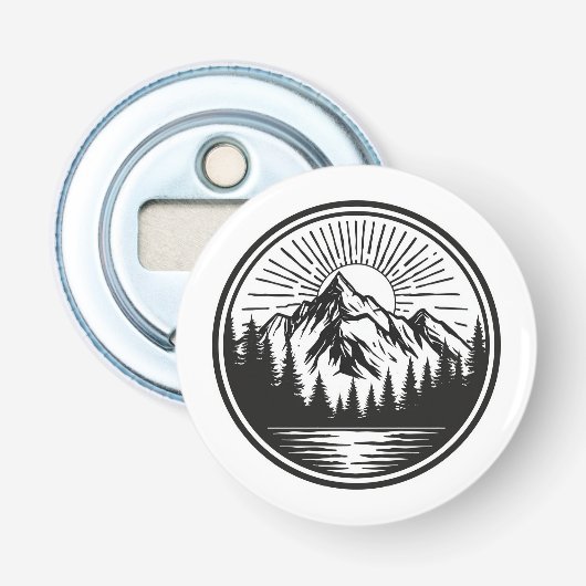Mountain Adventure Logo | Camping Badge | Outdoor Button Flesopener (Voorkant)