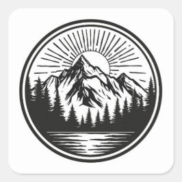 Mountain Adventure Logo | Camping Badge | Outdoor Vierkante Sticker