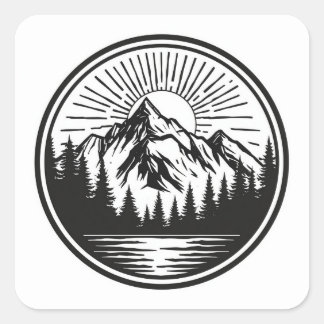 Mountain Adventure Logo | Camping Badge | Outdoor Vierkante Sticker
