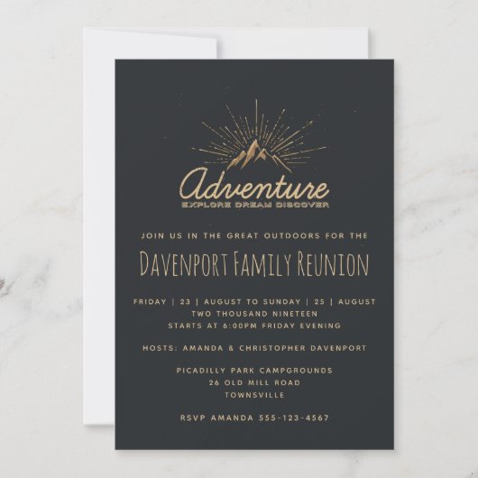 Mountain Adventure Rustic Family Reunion Invite Kaart (Voorkant)