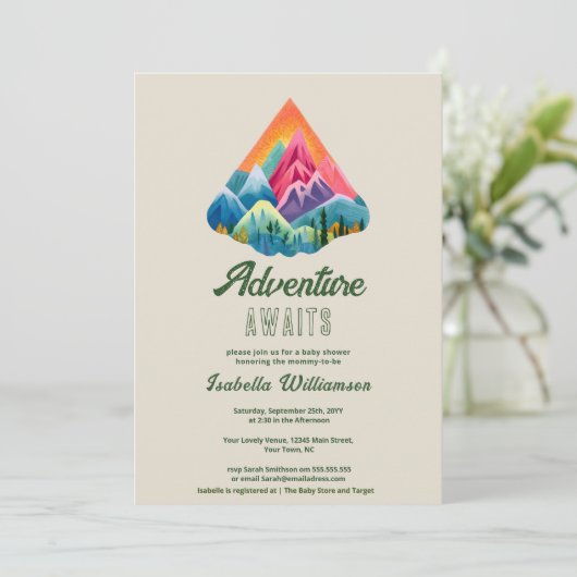 Mountain Adventure wacht op Baby shower Kaart (Staand voorkant)