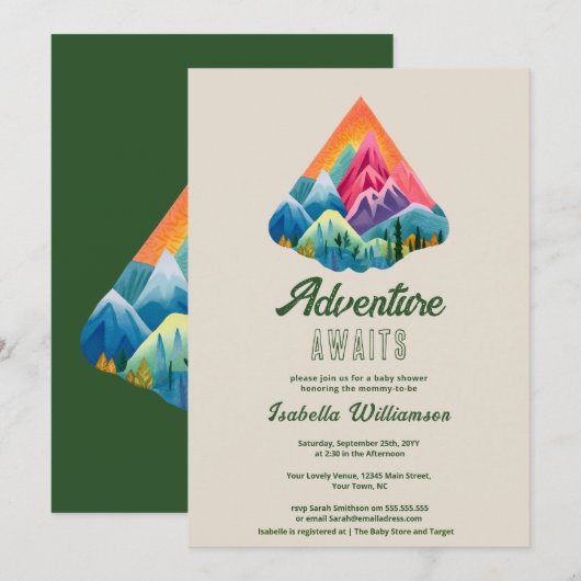 Mountain Adventure wacht op Baby shower Kaart (Voorkant / Achterkant)