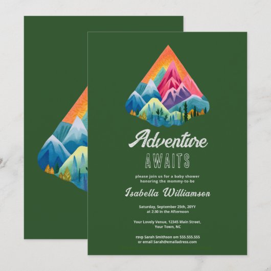 Mountain Adventure wacht op Baby shower Kaart (Voorkant / Achterkant)