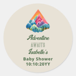 Mountain Adventure wacht op Baby shower Ronde Sticker