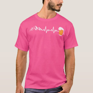Mountain and Beer Heartbeat Beer Mok EKG Funny Hik T-shirt