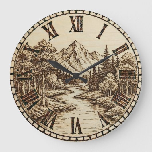  Mountain and River - Wall Clock Grote Klok (Voorkant)