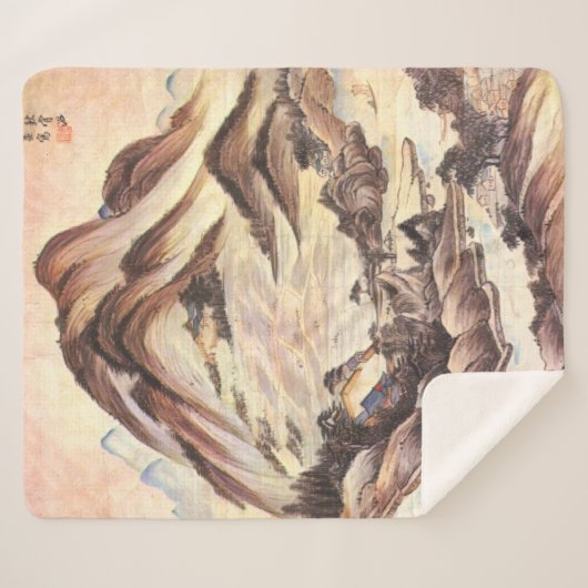 Mountain and Stream Korean Joseon Dynasty Folk Art Sherpa Deken (Voorkant (horizontaal))