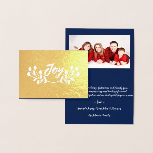 Mountain Ash Joy Script Foto Blauw Marine Goud Wit Folie Kaarten (Display)