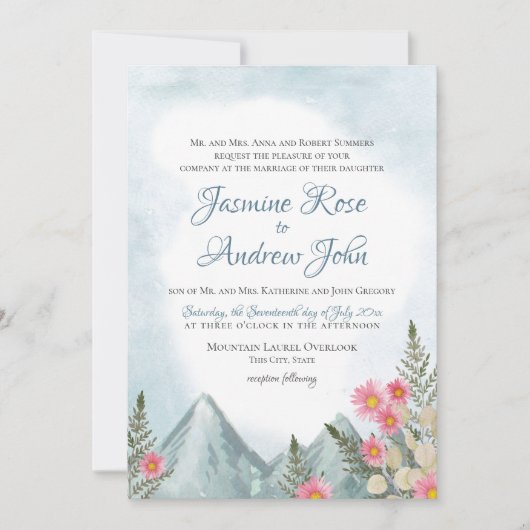 Mountain Asters Blauwe bruiloft Kaart (Voorkant)