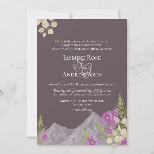 Mountain Asters Plum Wedding Kaart (Voorkant)