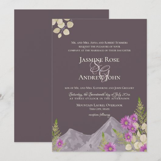 Mountain Asters Plum Wedding Kaart (Voorkant / Achterkant)