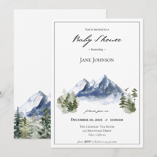Mountain Baby shower Invitation Kaart (Voorkant / Achterkant)