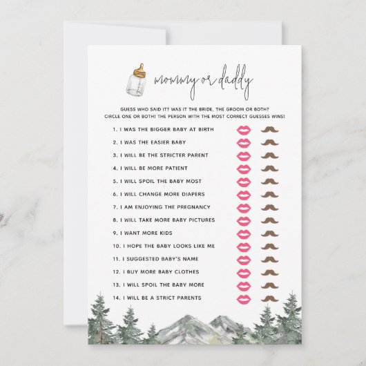 Mountain Baby shower Mama of Daddy Game Kaarten (Voorkant)