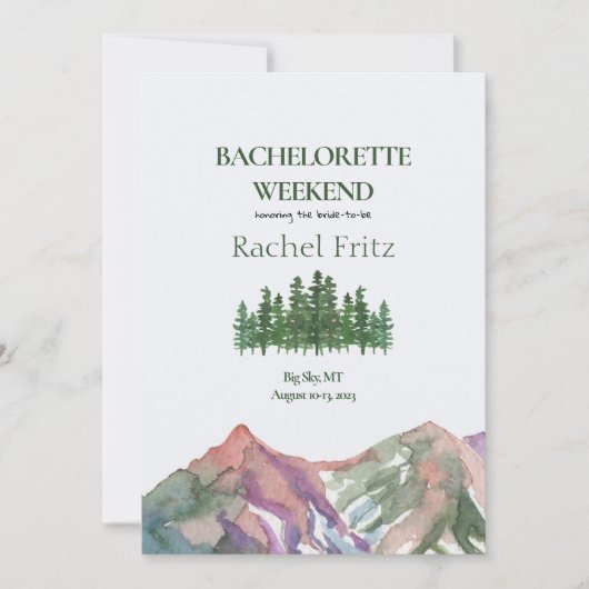 Mountain Bachelorette Invitation Itinerary Kaart (Voorkant)