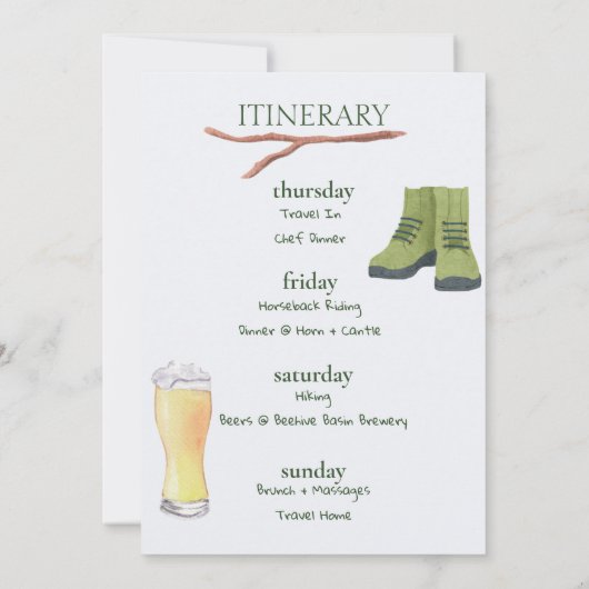 Mountain Bachelorette Invitation Itinerary Kaart (Achterkant)