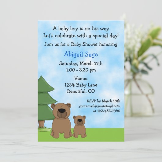 Mountain Beren Baby shower Uitnodiging voor jongen (Staand voorkant)