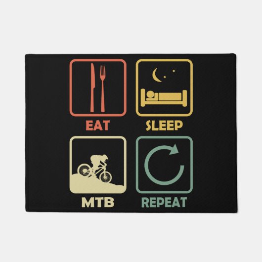 Mountain Bike MTB Eat Sleep Repeat Funny Retro Deurmat (Voorkant)