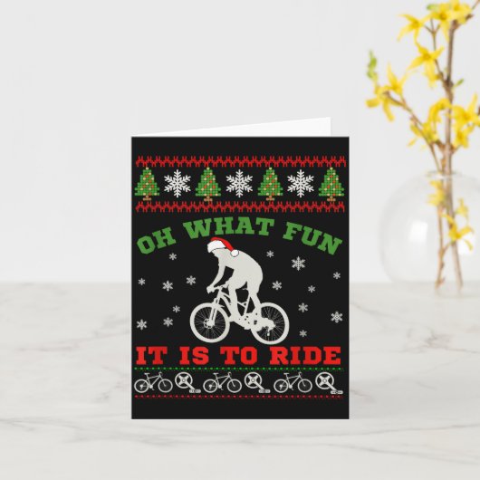 Mountain Bike Rider, Oh What Fun Christmas Ugly Sw Kaart (Gele Bloem)