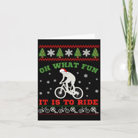 Mountain Bike Rider, Oh What Fun Christmas Ugly Sw Kaart (Voorkant)