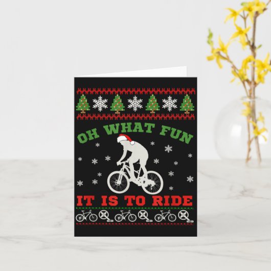Mountain Bike Rider, Oh What Fun Christmas Ugly Sw Kaart (Gele Bloem)