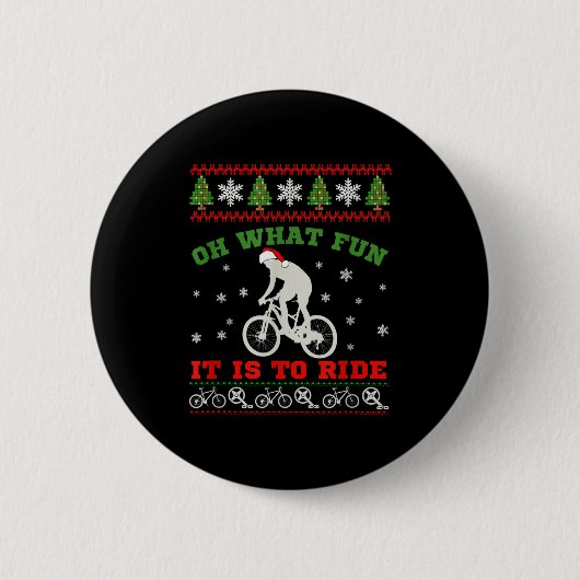 Mountain Bike Rider, Oh What Fun Christmas Ugly Sw Ronde Button 5,7 Cm (Voorkant)