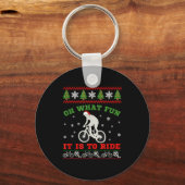 Mountain Bike Rider, Oh What Fun Christmas Ugly Sw Sleutelhanger (Voorkant)