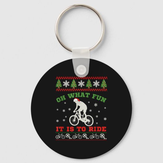 Mountain Bike Rider, Oh What Fun Christmas Ugly Sw Sleutelhanger (Voorkant)