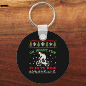 Mountain Bike Rider, Oh What Fun Christmas Ugly Sw Sleutelhanger (Voorkant)