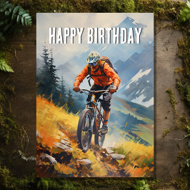 Mountain Bike Waterverf Happy Birthday Kaart