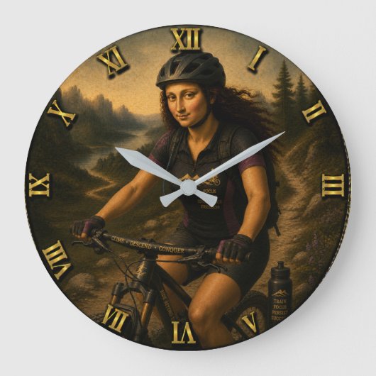 Mountain Biker Funny Mona Lisa Grote Klok (Voorkant)