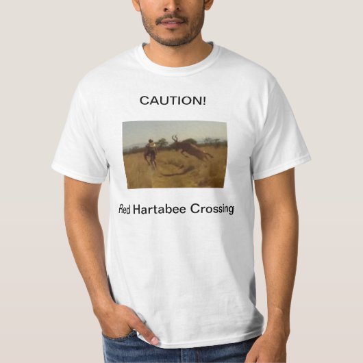Mountain Biker Vs. Buck in Africa T-shirt (Voorkant)