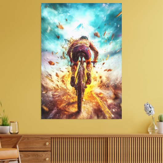 Mountain Biking Legend - Dynamische sportkunst Canvas Afdruk (Insitu (Woonkamer))