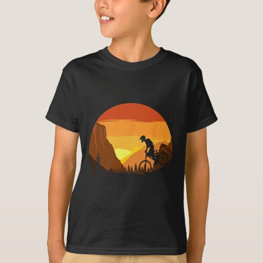 Mountain Biking Retro Sunset Trail Rider T-shirt (Voorkant)
