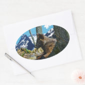 Mountain Black Wolf Resting by Trees Wildlife Art Ovale Sticker (Envelop)