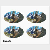 Mountain Black Wolf Resting by Trees Wildlife Art Ovale Sticker (Vel)