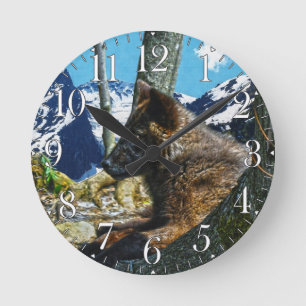 Mountain Black Wolf Resting by Trees Wildlife Art Ronde Klok