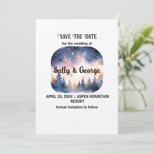 Mountain Blue Pine Fog Stars Bewaar de datum buite Kaart (Staand voorkant)