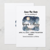 Mountain Blue Pine Moon Star Save the Date Wedding Kaart (Voorkant / Achterkant)