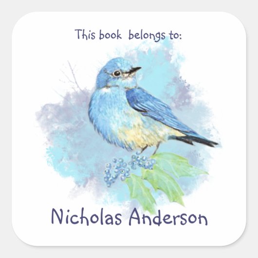 Mountain Bluebird Bird boek hoort bij Bookplate Vierkante Sticker (Voorkant)