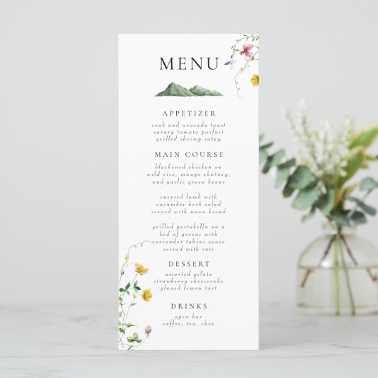 Mountain Boho Wildflower Forest rustieke bruiloft Menu (Staand voorkant)