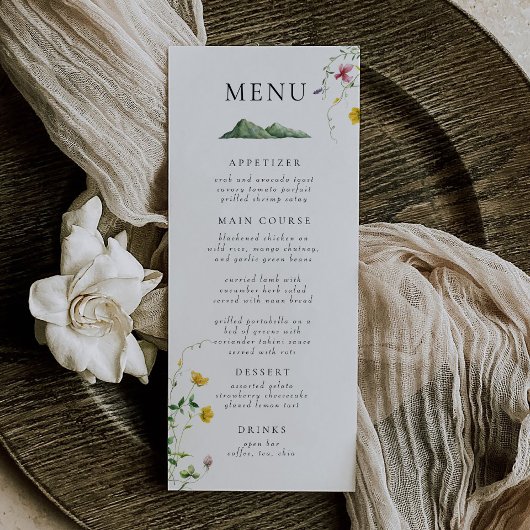 Mountain Boho Wildflower Forest rustieke bruiloft Menu