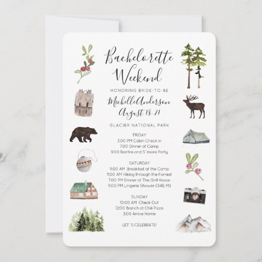 Mountain Bossen Bachelorette Weekendje weg Invi Kaart (Voorkant)