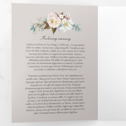 Mountain Bouquet Celebration of Life Programme Drieluik Uitnodiging (Binnenzijde eerst)