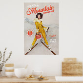 "Mountain Brewskis" Cool Retro Ski Pinup Art Poster (Keuken)