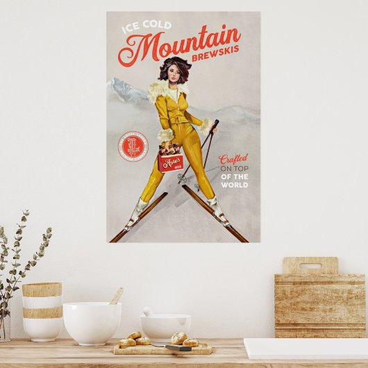 "Mountain Brewskis" Cool Retro Ski Pinup Art Poster (Keuken)