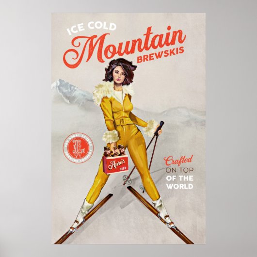 "Mountain Brewskis" Cool Retro Ski Pinup Art Poster (Voorkant)