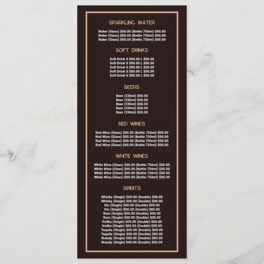 Mountain Brown, Restaurant Slimline Menu (Achterkant)